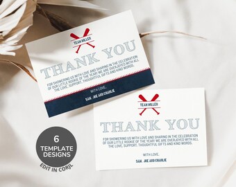 Baseball Thank You Card Editable Template, Baby Shower Thank You Card, Birthday Thank You, New Baby Thank You with Photo, Sports Newborn