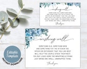Dusty Blue Wishing Well Card Editable Template, Bridal Shower Insert Card, Wedding Enclosure Card, Wedding Details Card, Instant Download