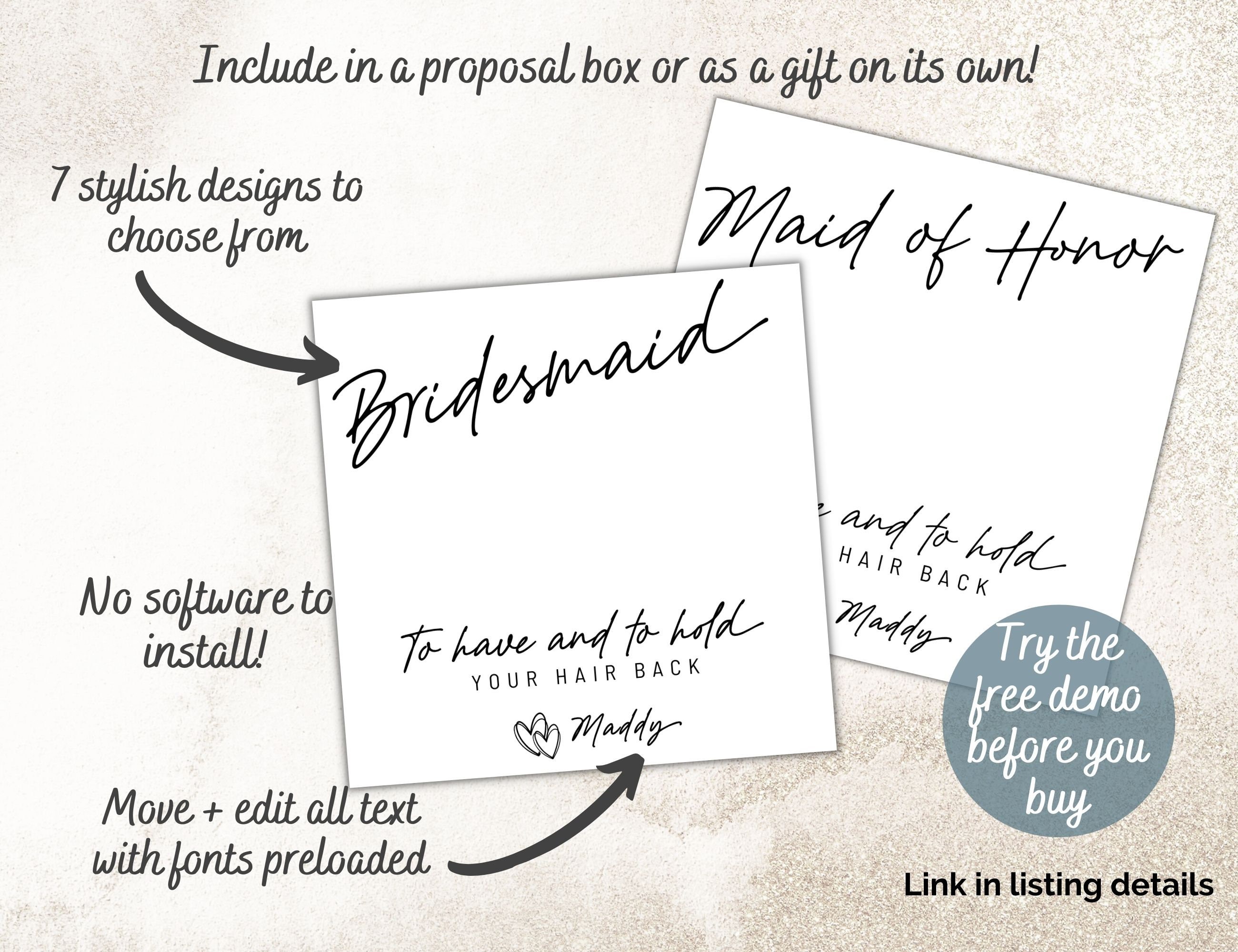 Bridesmaid Proposal Hair Tie Card Printables DIY Maid of Etsy