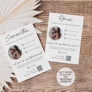 Bridesmaid Proposal Photo Card Template, QR Code Music Playlist, Will you be my Bridesmaid, Be My Maid of Honor, Flower Girl with Picture