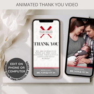 Baseball Thank You Video Template, Baby Boy Newborn Photo Digital Card, Baby Girl eCard Canva Template, Baby Shower Video Thank You