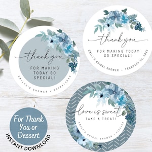 Thank You Sticker Favor Template and Cupcake Toppers Printable Bridal Shower Labels, Wedding Candy, Engagement Party 2 inch, Love is Sweet