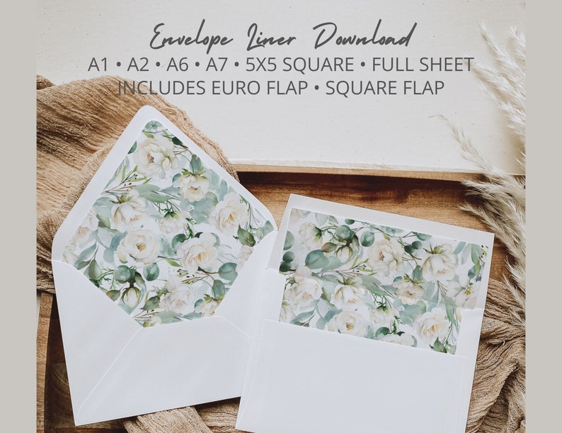 White Floral Envelope Liner Templates in A7 A6 A2 A1 & Square 5x5 for