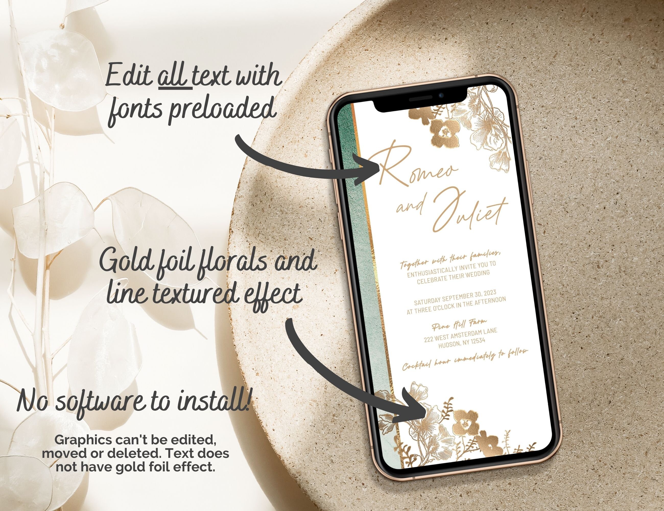 Electronic Paperless Wedding Invitation Dusty Sage and Gold Etsy