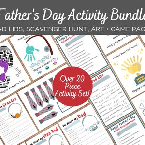 Fathers Day Kids Activity Bundle with Games, Handprint Footprint Craft, Coloring Pages,  Scavenger Hunt, All About My Dad, Grandpa, Step Dad