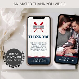 Baseball Thank You Video Template, Baby Boy Newborn Photo Digital Card, Baby Girl eCard Canva Template, Baby Shower Video Thank You