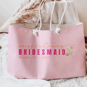 Bridesmaid custom tote bag for Margs and Matrimony Matching Bachelorette Gifts, Personalized Beach Bag Bridal Party Margarita Weekender Bag