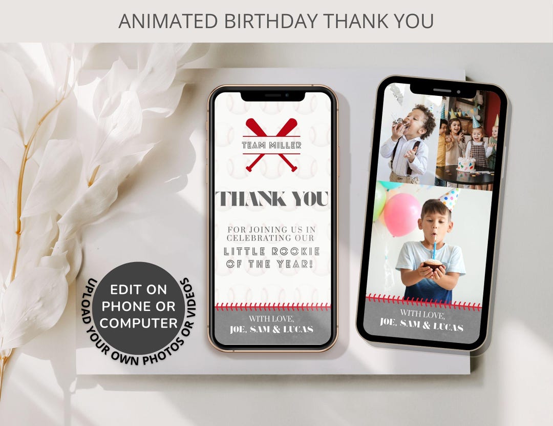 Baseball Birthday Thank You Animated Video Template, First Birthday Boy ...