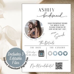 Bridesmaid Info Card Template Photo, Bridal Party Information Proposal, Maid of Honor, Flower Girl, Infographic Instant Download