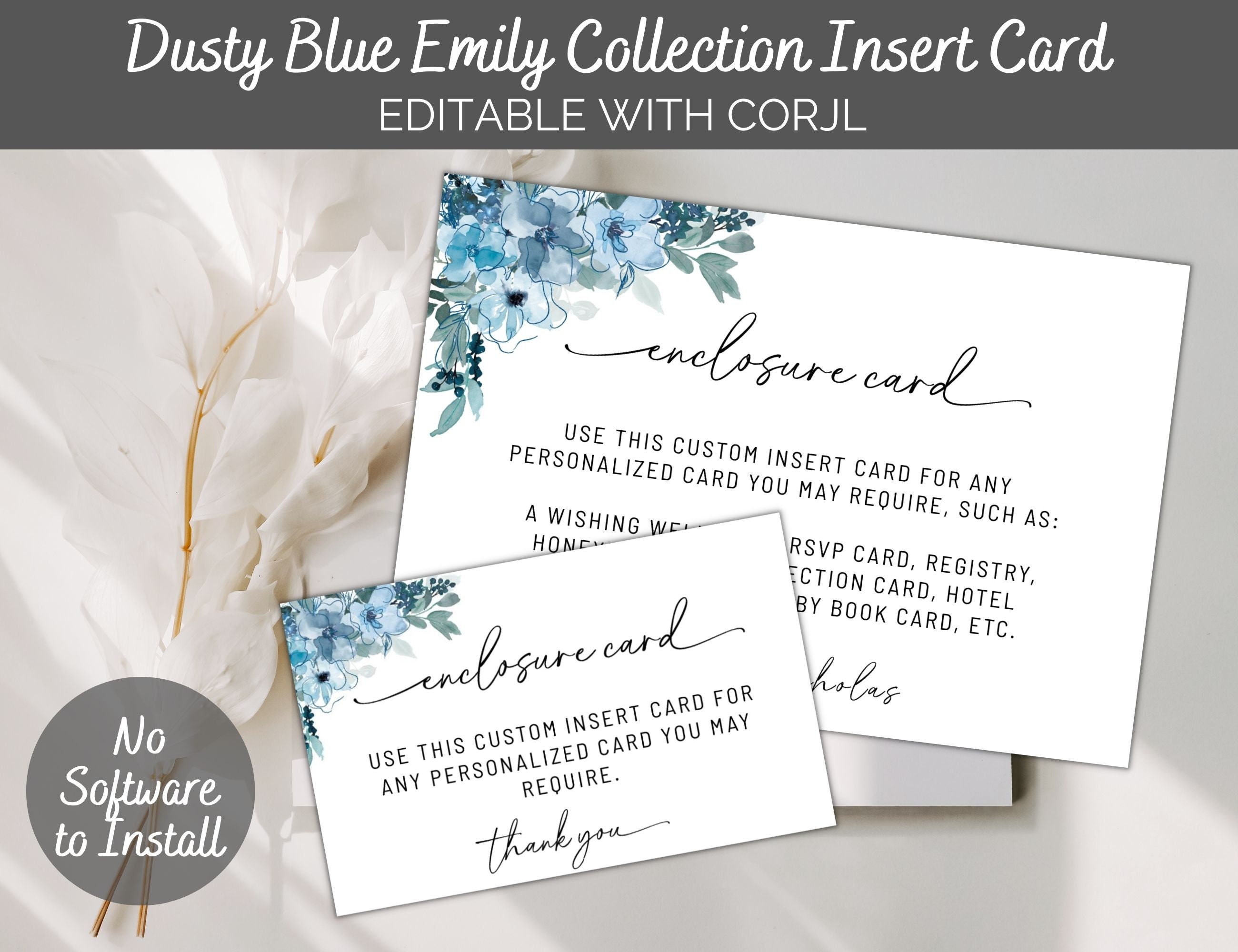 Boho Dusty Blue Custom Enclosure Card Template, Bridal Shower or