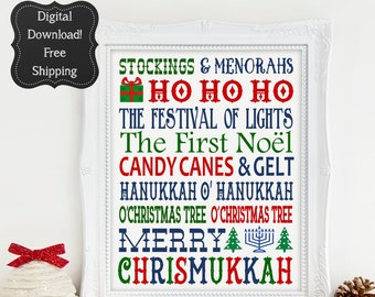 Chrismukkah Sign, Christmas Printable, Christmas Decoration Printable, Chrismukkah Subway Art, Hanukkah Decor, Christmas Decor, Christmukkah