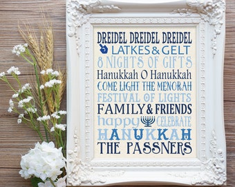 Hanukkah Subway Art Canvas Print, Hanukkah Gift, Hanukkah Wedding Gift, Hanukkah Housewarming Gift, Hanukkah Decor, Hanukkah Hostess Gift