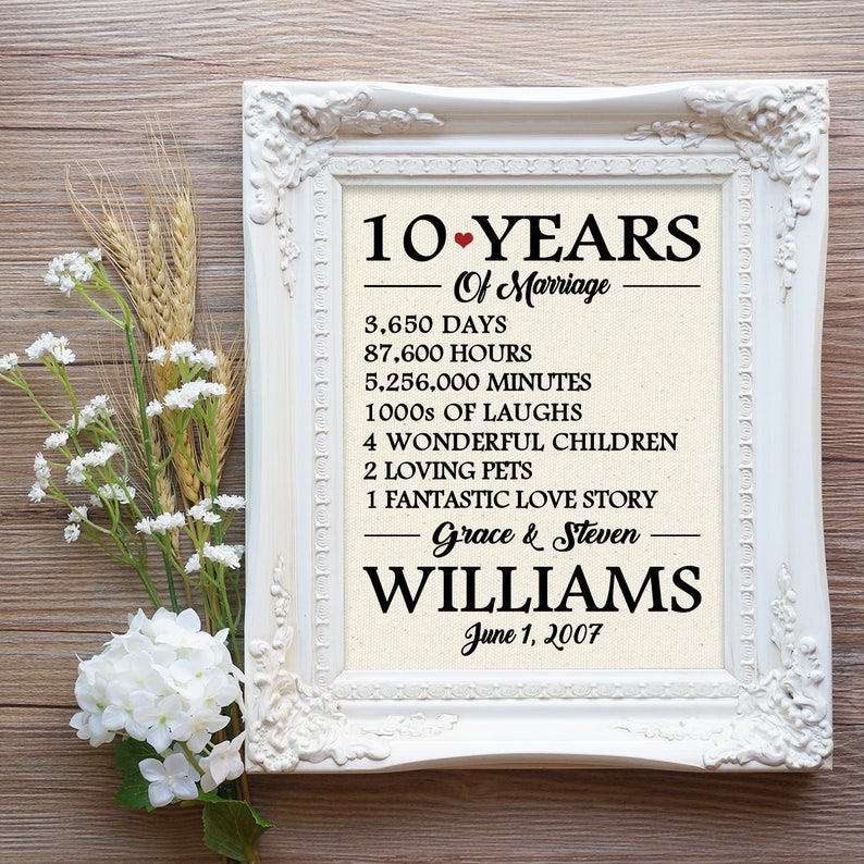 10 Years of Marriage 10th Wedding Anniversary Gift 10 Year Etsy