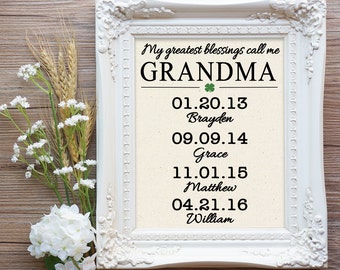 My greatest blessings call me Grandma, Gift Mom, Irish Grandma Gift, Nana Valentine Gift, Grandchildren names gift, Grammy Gift