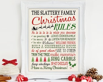 Christmas Family Rules Sign, Christmas Family Name Sign, Farmhouse Christmas Sign, Wife Christmas Gift, Christmas Subway Art, Christmas Sign