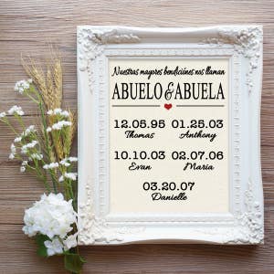 Nuestras mayores bendiciones nos llaman Abuelo and Abuela Canvas, Our greatest blessings call us Abuelo and Abuela, Abuelo and Abuela Gift