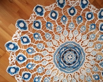 Blue and white Peacock Mandala Blanket Throw Digital Pattern
