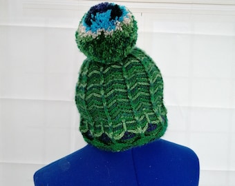 Peacock Feather Bobble Hat Digital Crochet Pattern Download