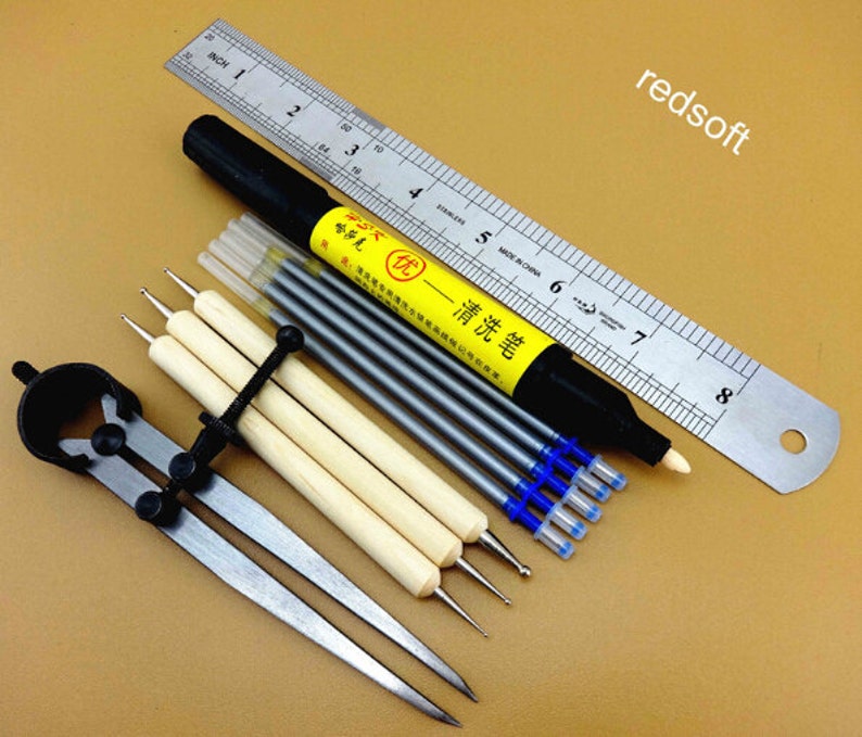 60 Tools Leathercraft Tool Set Leather Craft Hand Sewing Tool Kit Groover Beveler Punch Cutter Awl etc. Leather Tool