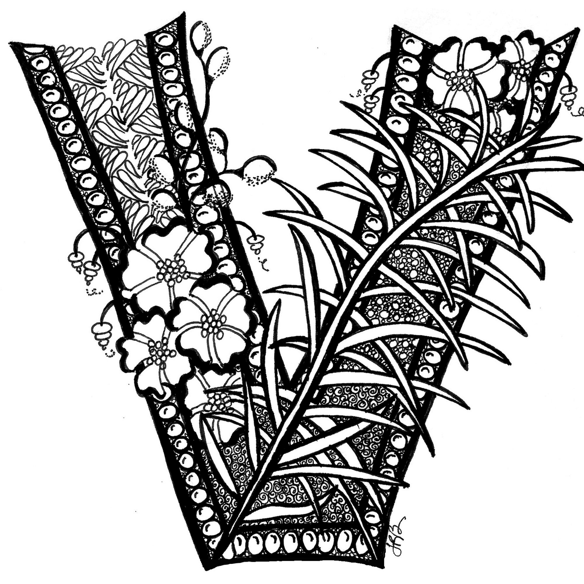 Line Art Patterns Letter V Letter Printable Initial Etsy