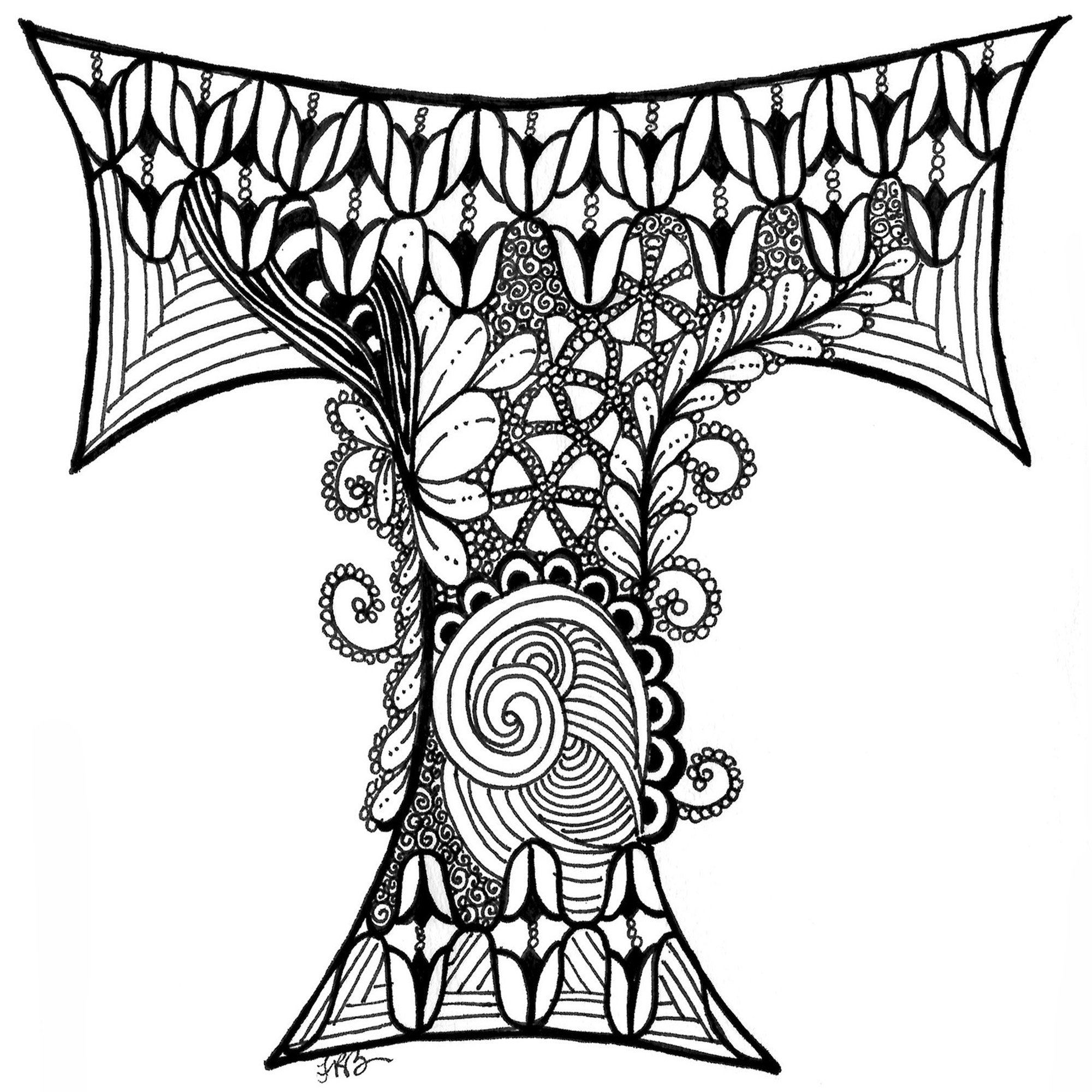 Line Art Patterns Letter T Letter Printable Initial | Etsy