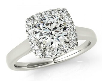 1 Carat FOREVER ONE Moissanite and Diamond Engagement Ring 14k White Gold - Diamond Halo - Cushion Halo - Wedding - Rings For Women
