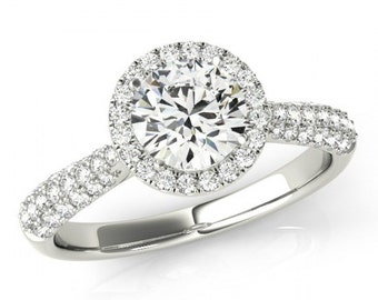 1 Carat FOREVER ONE Moissanite and Diamond Halo Engagement Ring For Women - Diamond and Moissanite Rings 14k, 18k, or Plaitnum