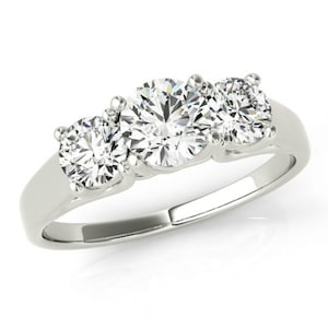 1 Carat Diamond Engagement Ring 14k White Gold, 18k or Platinum - GIA Three Stone Diamond Engagement Ring - Past, Present and Future
