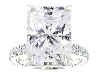 10 Carat Radiant Lab Grown Diamond & Diamond Pave Engagement Ring 18k White Gold - Bespoke Handmade Engagement Rings for Women