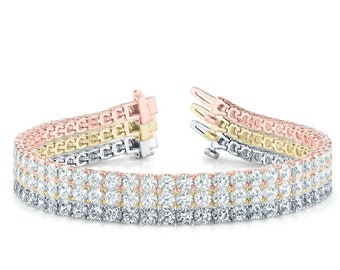 18 CTW Diamond Tennis Bracelet Trio, Stackable Diamond Bracelets 14k Tri Color Gold, Luxury Handcrafted Jewelry, Raven Fine Jewelers 3.1mm