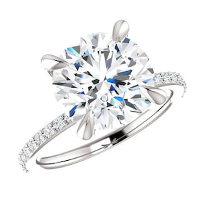 6 Carat Round Forever One Moissanite & Diamond Claw Prongs Engagement Ring, 12mm Round Forever One Moissanite Rings, 6ct Moissanite Rings