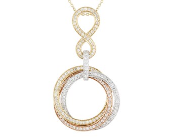 14k Tri-Color Rose, White, & Yellow Gold Infinity and Circle Trio Pendant Necklace, Valentine's Day, Anniversary Gifts for Women, Jewelry