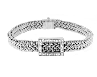 14k White Gold Mesh Diamond 8mm Bracelet - Bracelets for Women - Mesh Bracelet 14k White Gold - Anniversary Gift - Christmas Gifts
