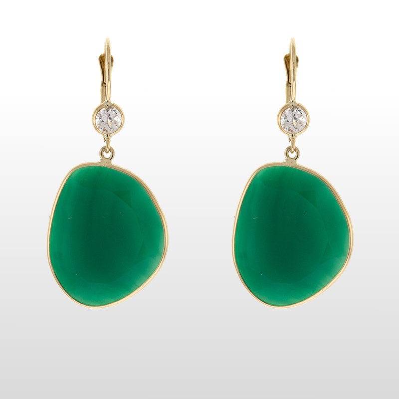 Dangle Earrings Green Agate and White Topaz Earrings | Etsy