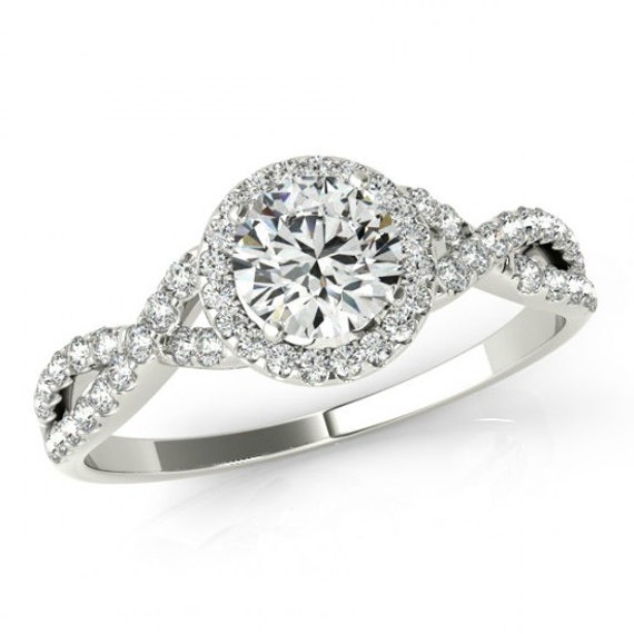 GIA 0.50 Carat Diamond & Halo Twisted Shank Engagement Ring | Etsy