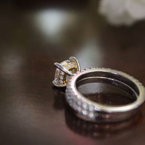 7mm Cushion Forever One Moissanite Diamond Hidden Halo 14k Two Tone Gold Engagement Ring Wedding Set, Moissanite Rings, Raven Fine Jewelers image 4