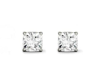 4.00 Carat TW Cushion Forever One Moissanite Stud Earrings, 7.5mm Anniversary Gifts for Women, Fine Jewelry Gifts Custom Jewelers, Christmas