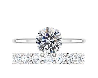 GIA 2,50 karaat ronde diamant Solitaire & Diamond Eternity Band bruidsset, verlovingsringset, aangepaste handgemaakte ringen, Raven fijne juweliers