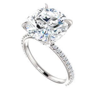 6 Carat Round Forever One Moissanite & Diamond Halo Engagement Ring, 12mm Round Forever One Moissanite Rings, 6ct Moissanite Rings image 4