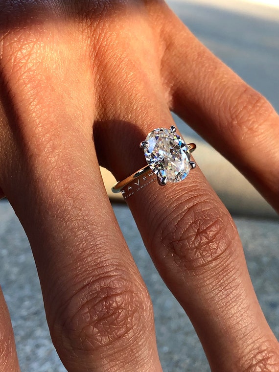 2 Carat Oval Lab Grown Diamond Hidden Halo Solitaire Engagement