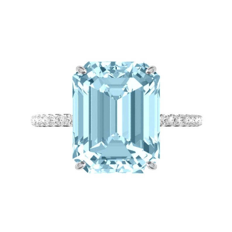 7 Carat Emerald Aquamarine Diamond Hidden Halo Ring 14k Etsy