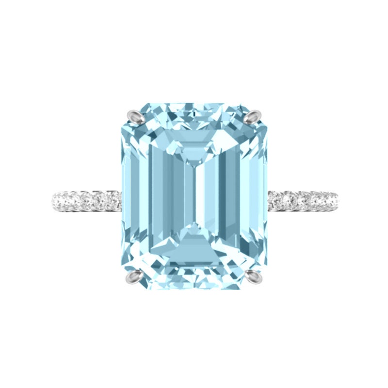 7 Carat Emerald Aquamarine Diamond Hidden Halo Ring 14k White