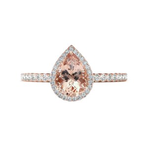 2.00 Ct Pear Cut Morganite & Diamond Halo Ring 14k Rose Gold - Etsy