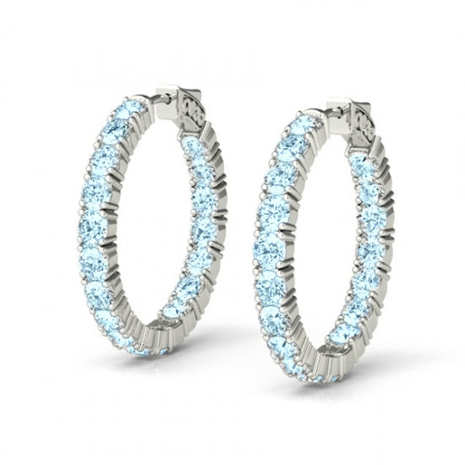 5.40 Carat Aquamarine Hoop Earrings 14k or 18k White Gold 5 Etsy