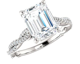GIA 2.50 Carat Emerald Diamond & Braided Shank Engagement Ring 18k White Gold or Platinum Emerald Diamond Rings for Women, Raven Jewelers