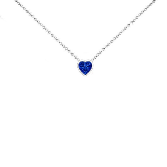 Naava 9ct White Gold 0.08ct Diamond and Sapphire Heart Pendant Necklace -  Necklaces from Prime Jewellery UK
