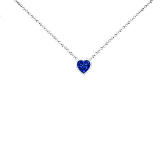 Naava 9ct White Gold 0.08ct Diamond and Sapphire Heart Pendant Necklace -  Necklaces from Prime Jewellery UK