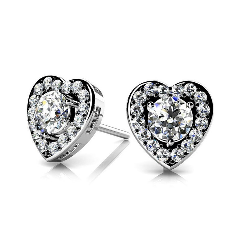 1 Carat Diamond Heart Stud Earrings 14k White Gold, 18k or Platinum