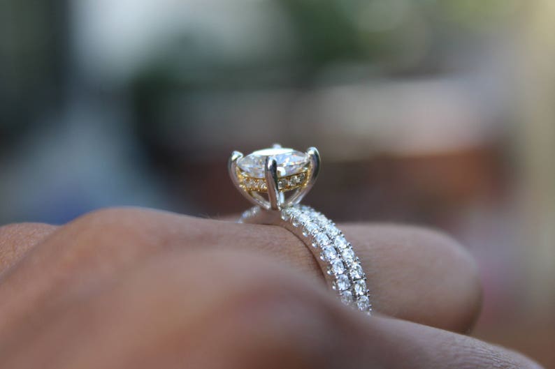 7mm Cushion Forever One Moissanite Diamond Hidden Halo 14k Two Etsy