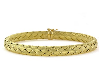 18k Yellow Gold Braided Bracelet with Textured Finish - Basket Weave - Flexible - Bracelets for Women in Yellow Gold - Gold Bracelet Wedding